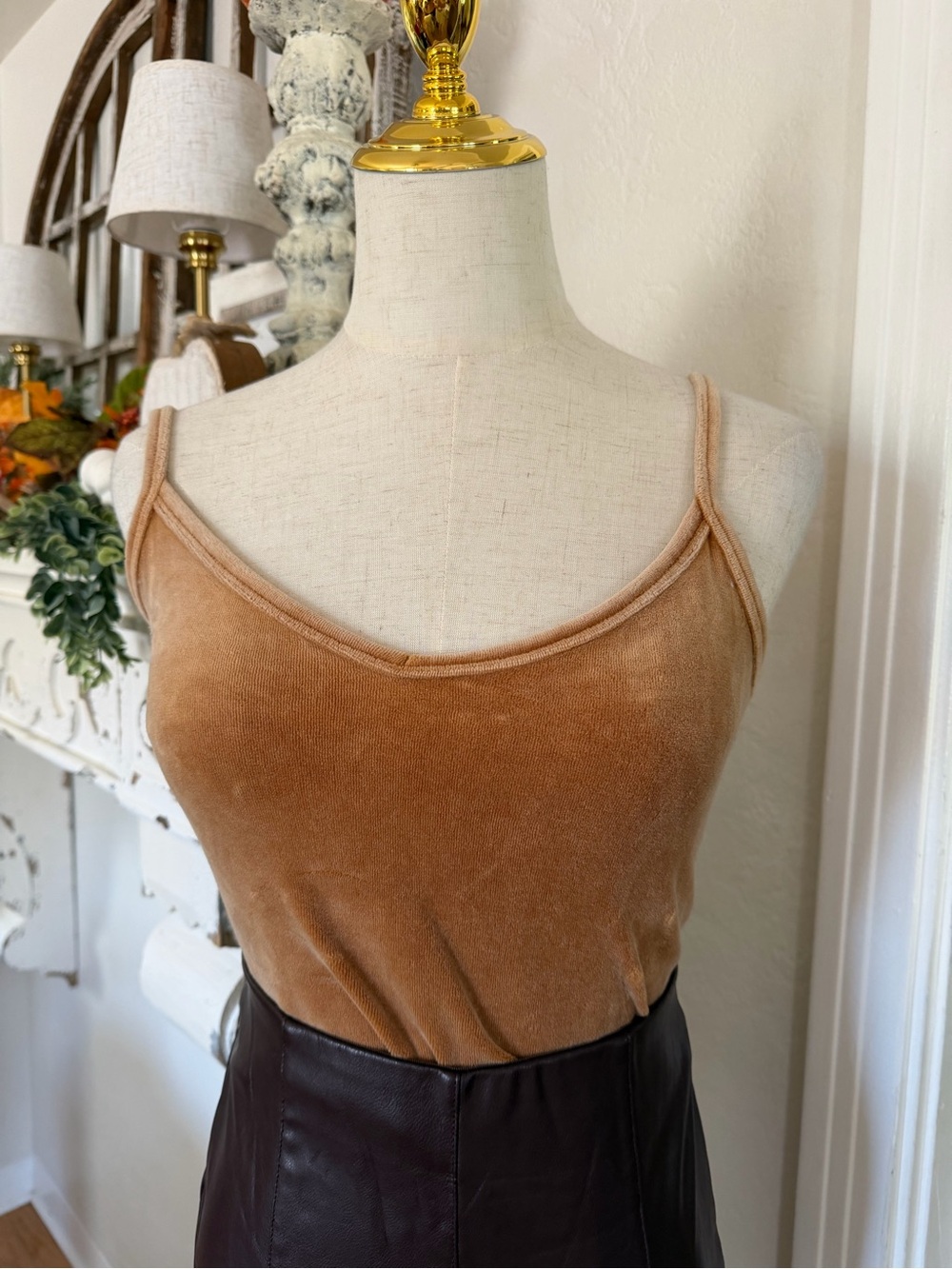 Forever 21 Tan Velvet Spaghetti Strap Camisole